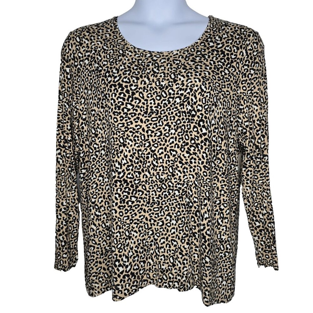 Chicos Womens Tee Shirt Top XL 3 Animal Print Layer‎ Long Sleeves Rayon Spandex